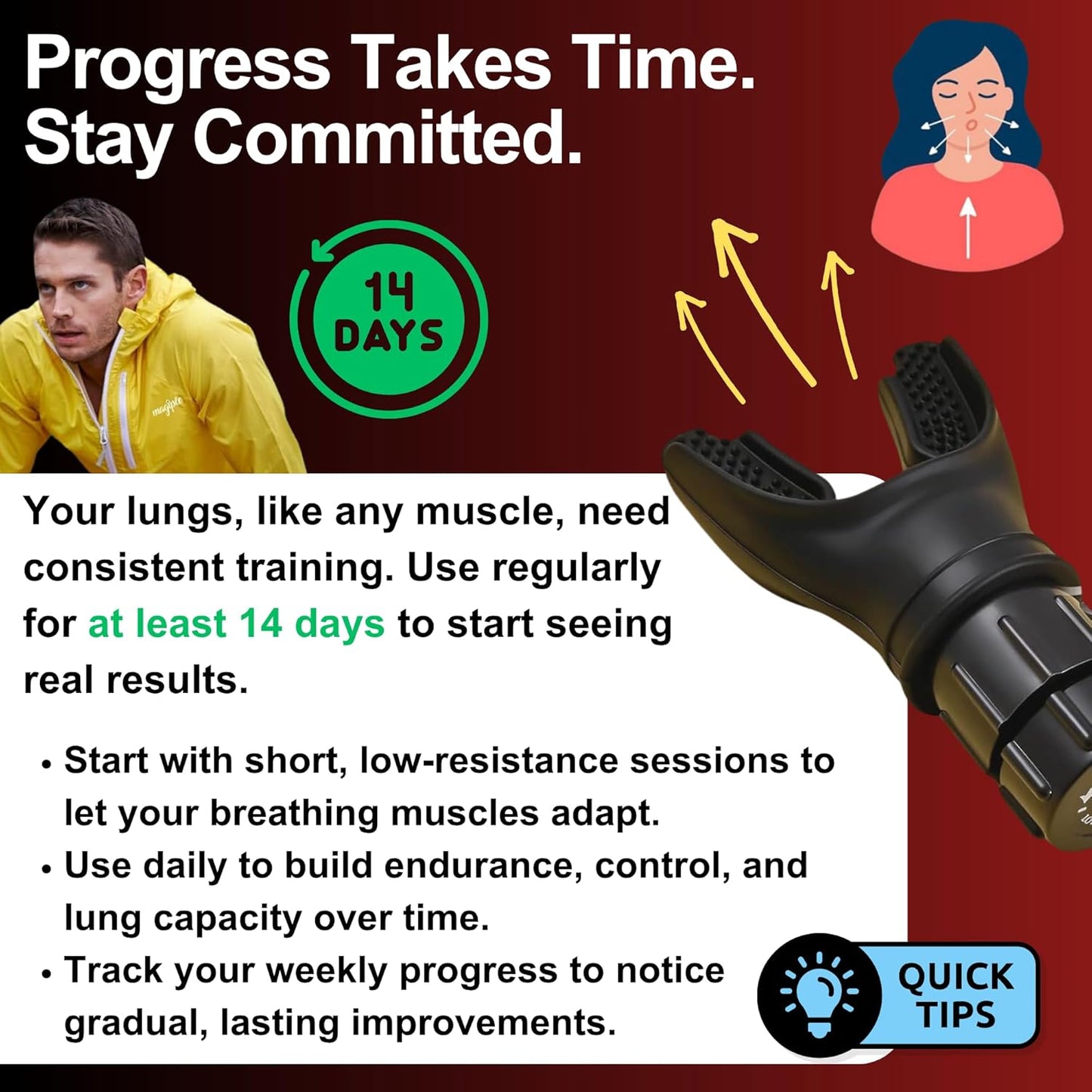 Lung Trainer Pro, Resistance Breathing Exerciser, Adjustable Respiratory Training Device for Athletes & Fitness, Portable & Easy to Clean with Neck Strap & Carry Pouch - Carbon Black