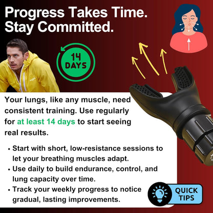 Lung Trainer Pro, Resistance Breathing Exerciser, Adjustable Respiratory Training Device for Athletes & Fitness, Portable & Easy to Clean with Neck Strap & Carry Pouch - Carbon Black