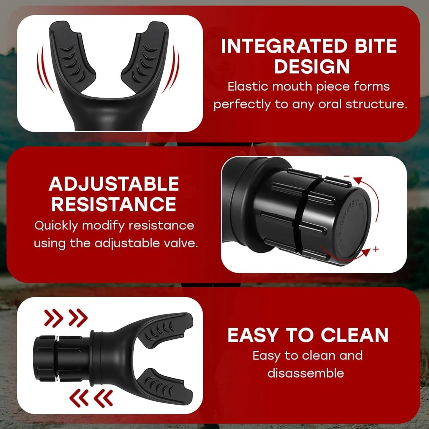 Lung Trainer Pro, Resistance Breathing Exerciser, Adjustable Respiratory Training Device for Athletes & Fitness, Portable & Easy to Clean with Neck Strap & Carry Pouch - Carbon Black