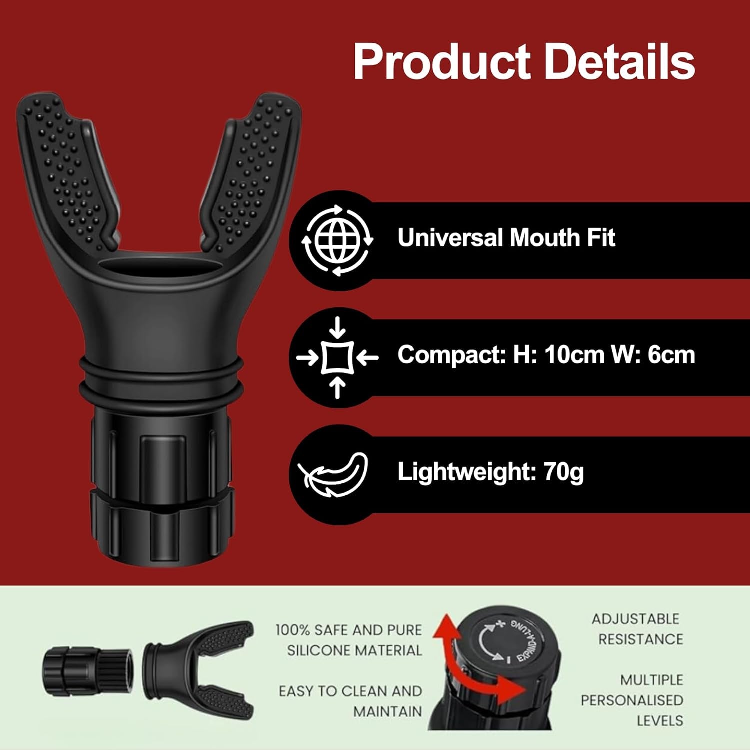 Lung Trainer Pro, Resistance Breathing Exerciser, Adjustable Respiratory Training Device for Athletes & Fitness, Portable & Easy to Clean with Neck Strap & Carry Pouch - Carbon Black