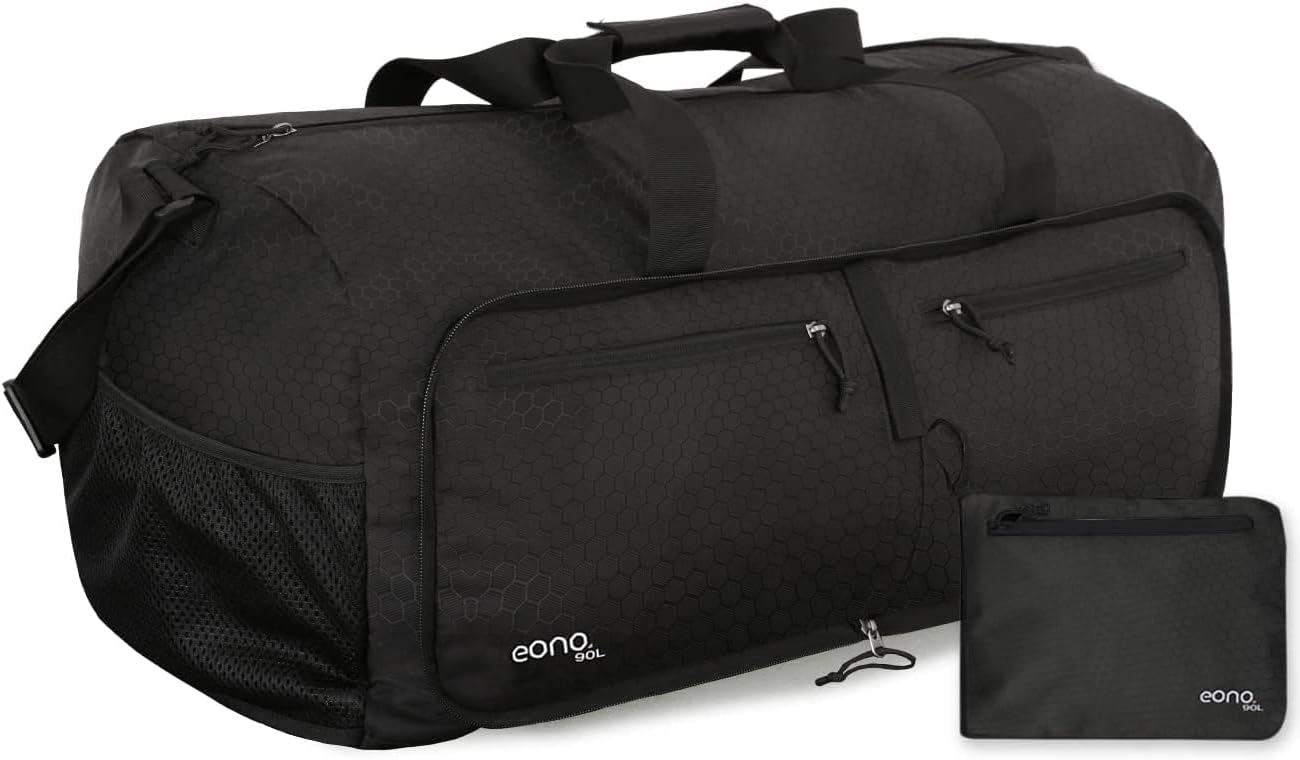 90L Foldable Travel Duffle Bag Hold All Travel Luggage Bag Holiday Bag with Multi-Pockets for Women Men (Black)