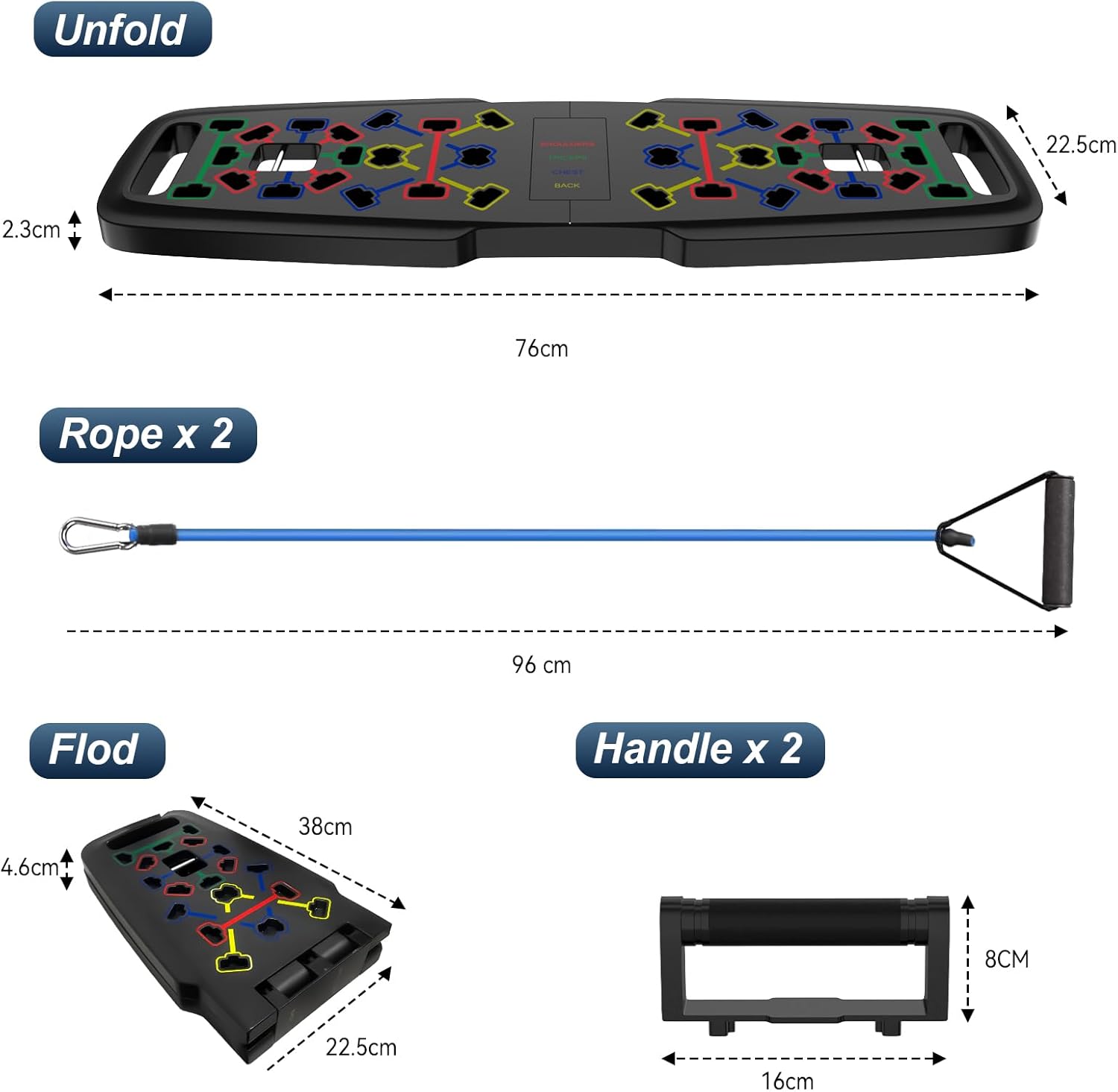 20 in 1 Press up Board with Resistance Bands，Different Color-Coded Pushups Board Target Specific Muscle Exercise (Blue for Chest/Red for Shoulders/Yellow for Back/Green for Triceps).