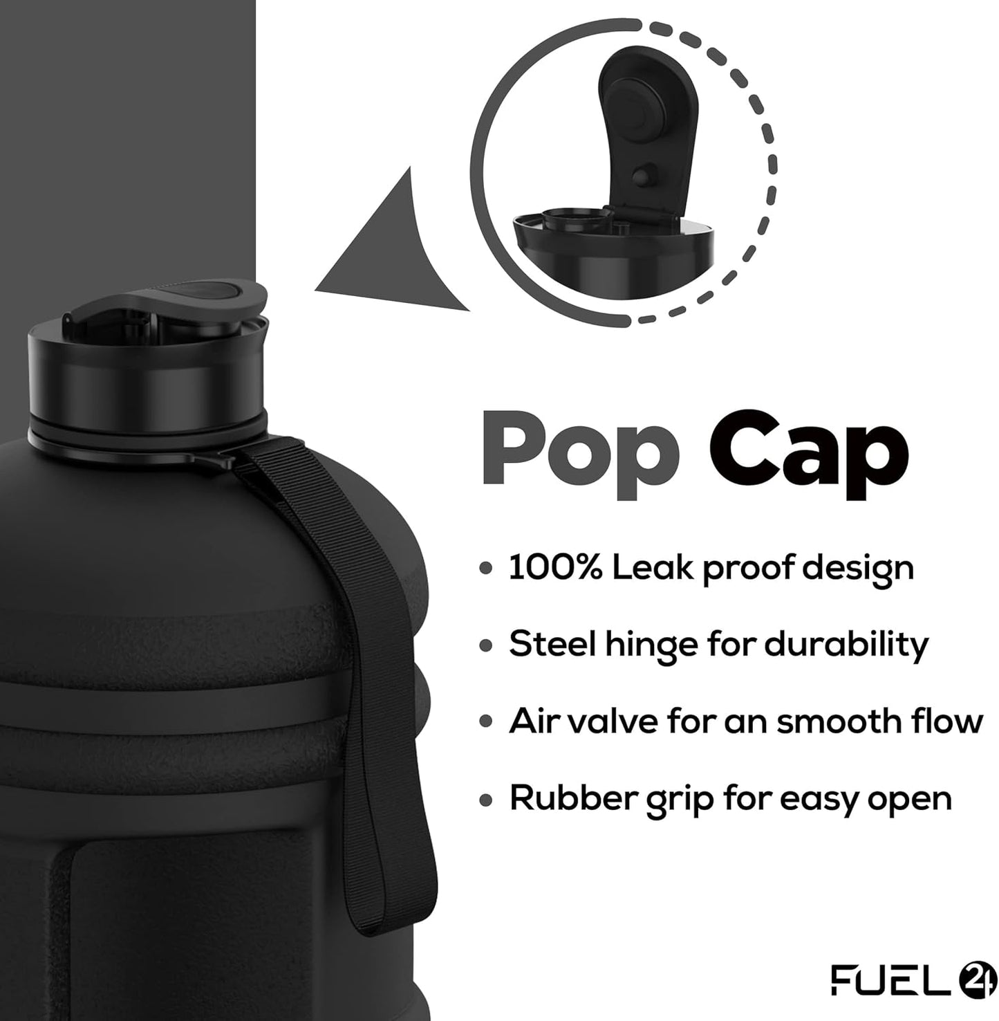 Jug - 2.2 Litre Water Bottle - Extra Strong Flex Material (Plastic) - Drop Proof, Pop or Straw Cap Options - 2.2L Large Gym Sports Bottle, BPA FREE