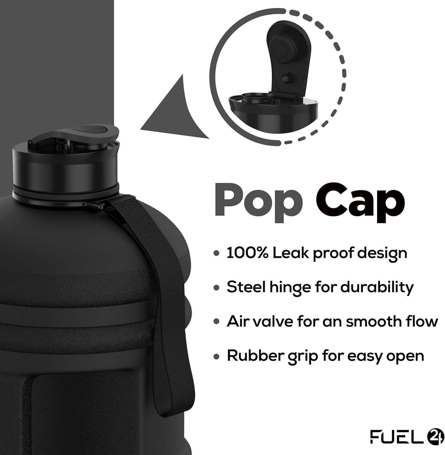 Jug - 2.2 Litre Water Bottle - Extra Strong Flex Material (Plastic) - Drop Proof, Pop or Straw Cap Options - 2.2L Large Gym Sports Bottle, BPA FREE