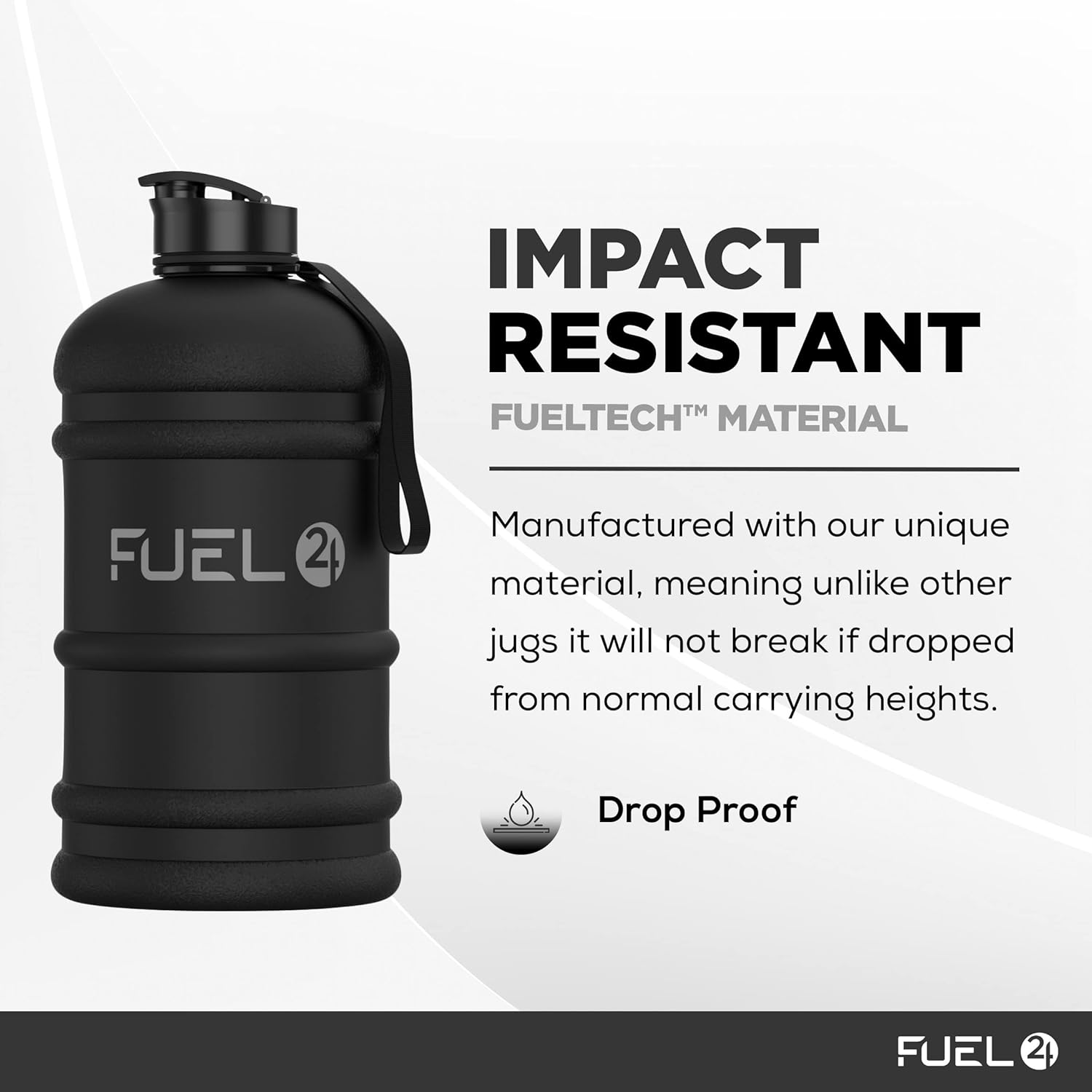 Jug - 2.2 Litre Water Bottle - Extra Strong Flex Material (Plastic) - Drop Proof, Pop or Straw Cap Options - 2.2L Large Gym Sports Bottle, BPA FREE