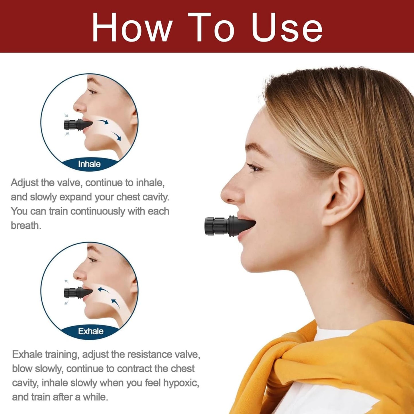 Lung Trainer Pro, Resistance Breathing Exerciser, Adjustable Respiratory Training Device for Athletes & Fitness, Portable & Easy to Clean with Neck Strap & Carry Pouch - Carbon Black