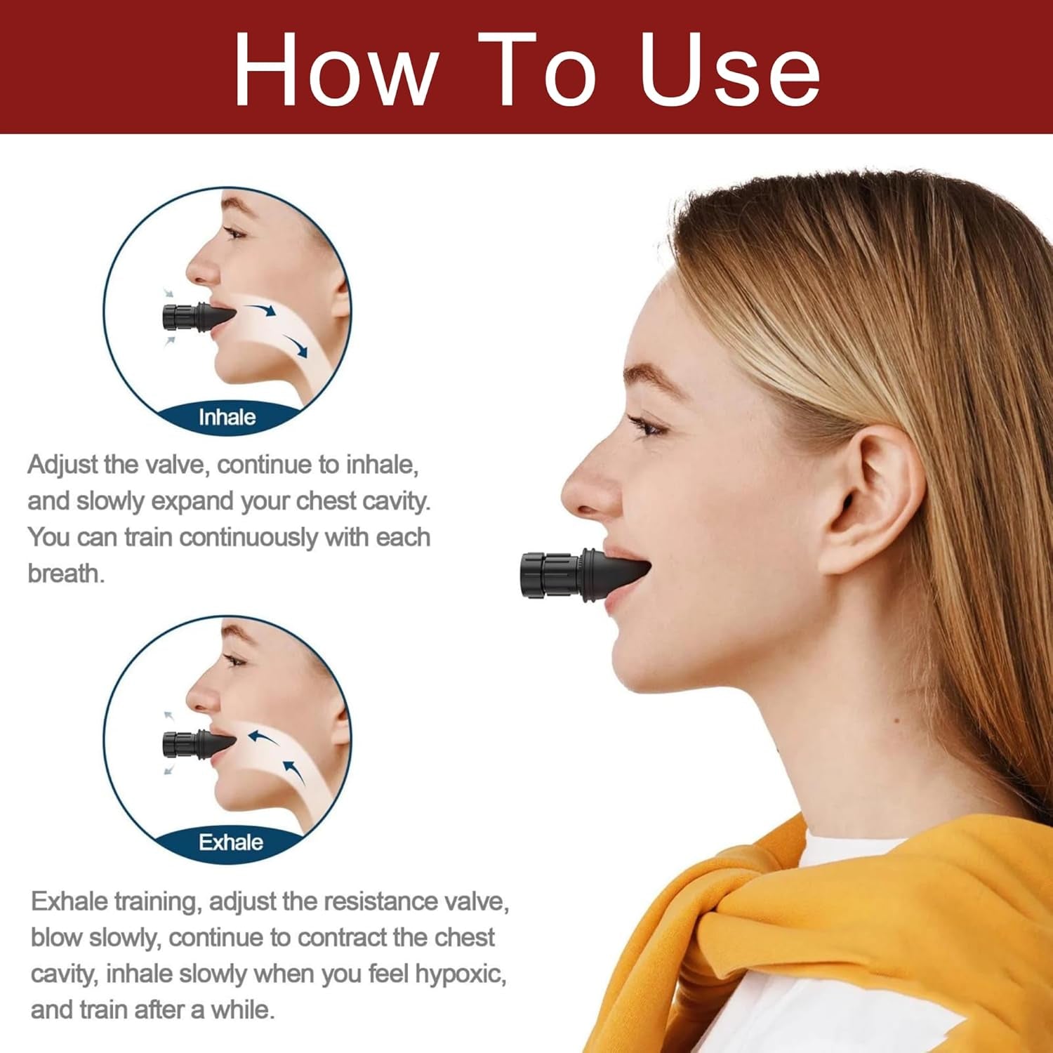 Lung Trainer Pro, Resistance Breathing Exerciser, Adjustable Respiratory Training Device for Athletes & Fitness, Portable & Easy to Clean with Neck Strap & Carry Pouch - Carbon Black