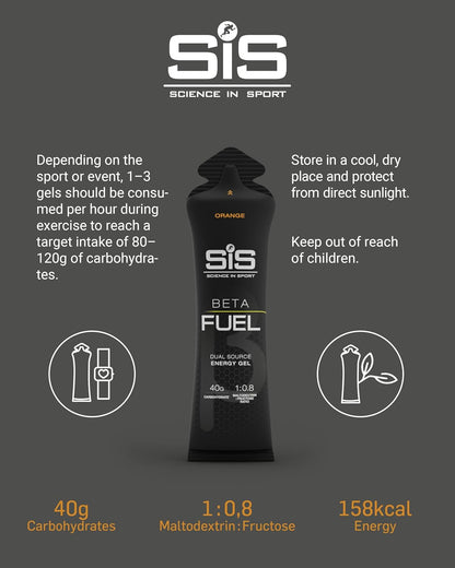 Beta Fuel Gels Dual Source Energy Gel, Orange Flavour, 40G of Carbs per Pack, 60 Ml Pack (30 Pack)