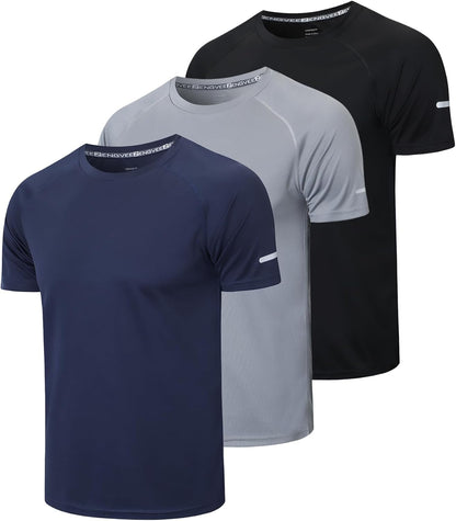 1/3 Pack Mens T-Shirts Quick Dry Short Sleeve Tops Moisture Wicking Active Athletic Running Work Shirts