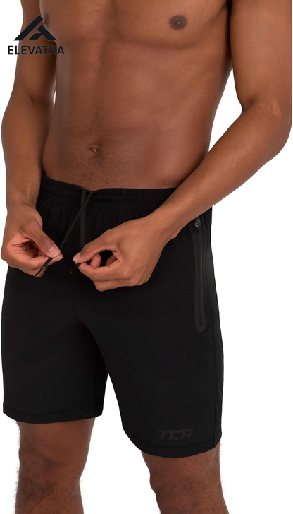 Elite Tech Mens Running Shorts with Zip Pockets, Gym Shorts Men Training Sports Short with Phone Pocket