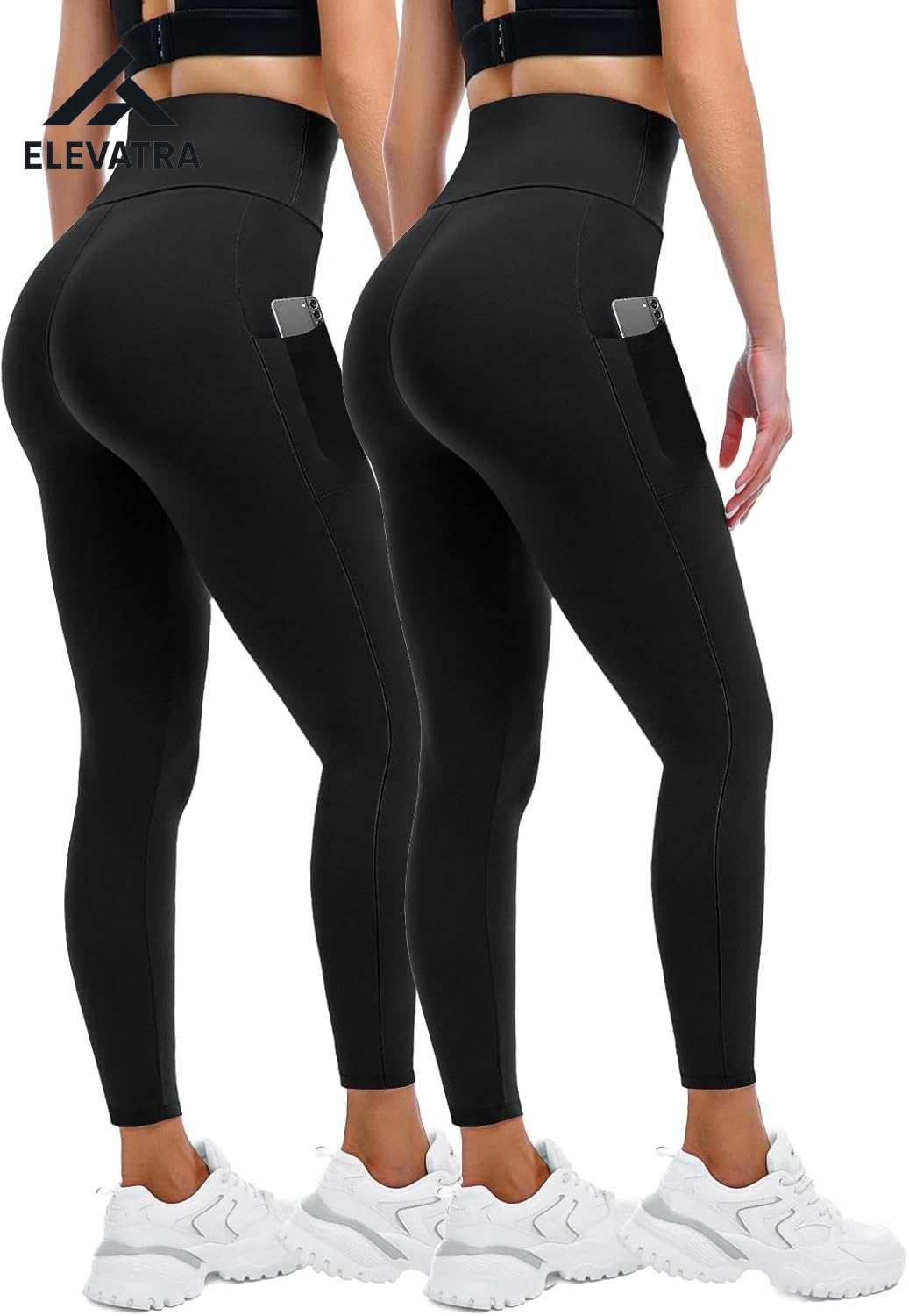 Women's High-Waisted Leggings with Pockets - 2 Pack for Gym, Running, and Yoga